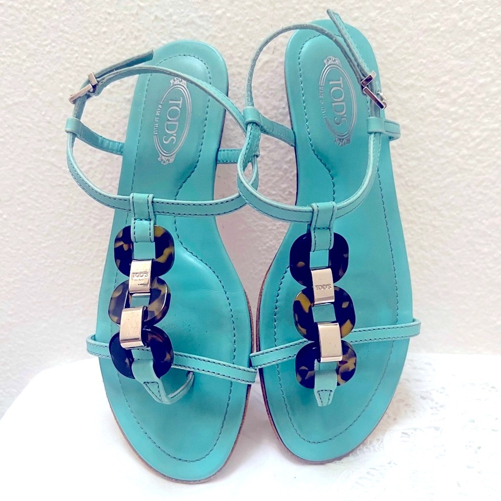Tod's T-strap Sandals with Tortoise Accent